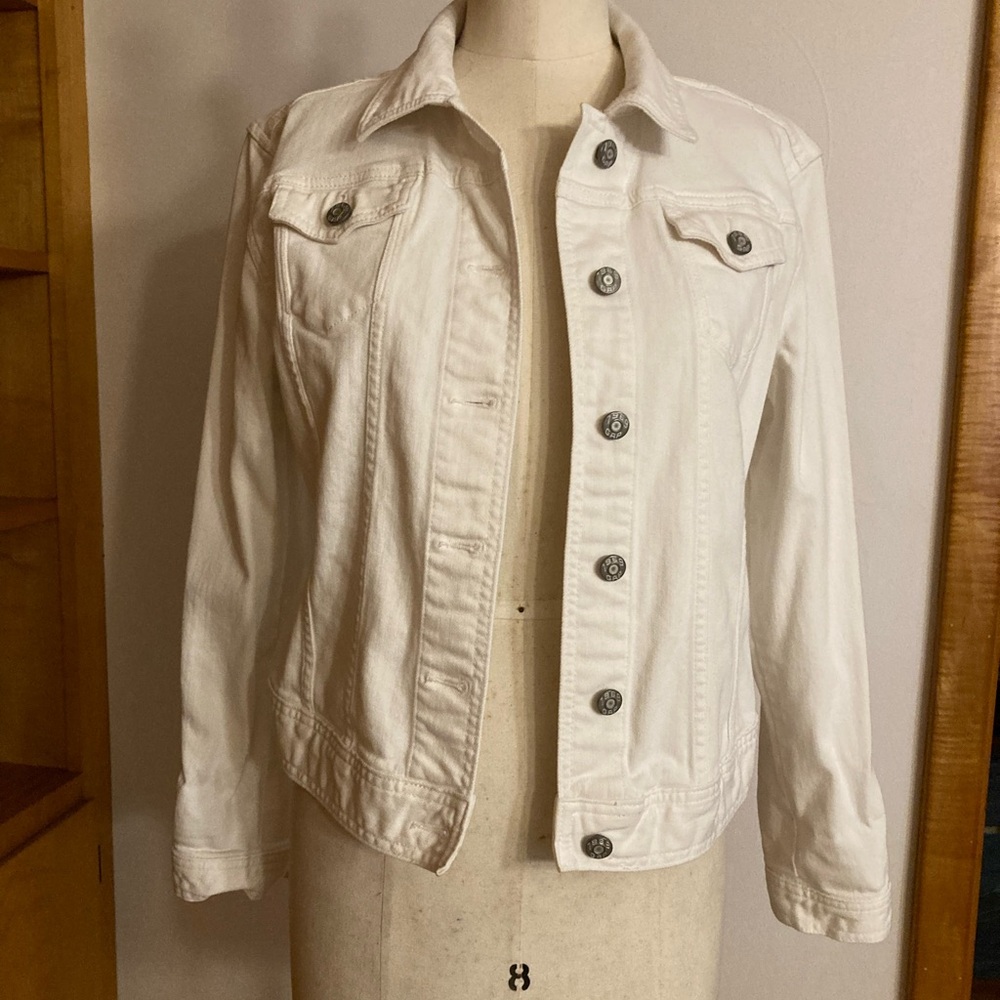 GAP Denim Trucker Jacket  in Optic White Monogram Coastal Cowgirl Western Rodeo